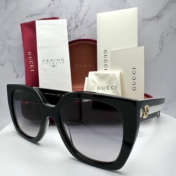 New GUCCI Sunglasses Black Square Gold Metal GG Web Arms Womens Authentic Gucci - Picture 14 of 16